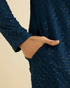 Manyavar Men Teal Blue Chikankari Kurta Set with Sequin Work