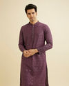 Manyavar Men Wine Red Chikankari Kurta Set with Sequin Work image number 0