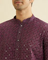 Manyavar Men Wine Red Chikankari Kurta Set with Sequin Work