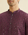 Manyavar Men Wine Red Chikankari Kurta Set with Sequin Work image number 1