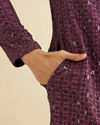 Manyavar Men Wine Red Chikankari Kurta Set with Sequin Work