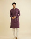 Manyavar Men Wine Red Chikankari Kurta Set with Sequin Work image number 3