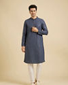 Manyavar Men Oxford Blue Chikankari Kurta Set with Sequin Work