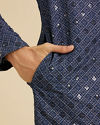Manyavar Men Oxford Blue Chikankari Kurta Set with Sequin Work