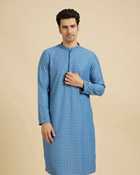 Manyavar Men Powder Blue Chikankari Kurta Set with Sequin Work