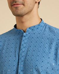 Manyavar Men Powder Blue Chikankari Kurta Set with Sequin Work