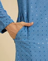 Manyavar Men Powder Blue Chikankari Kurta Set with Sequin Work