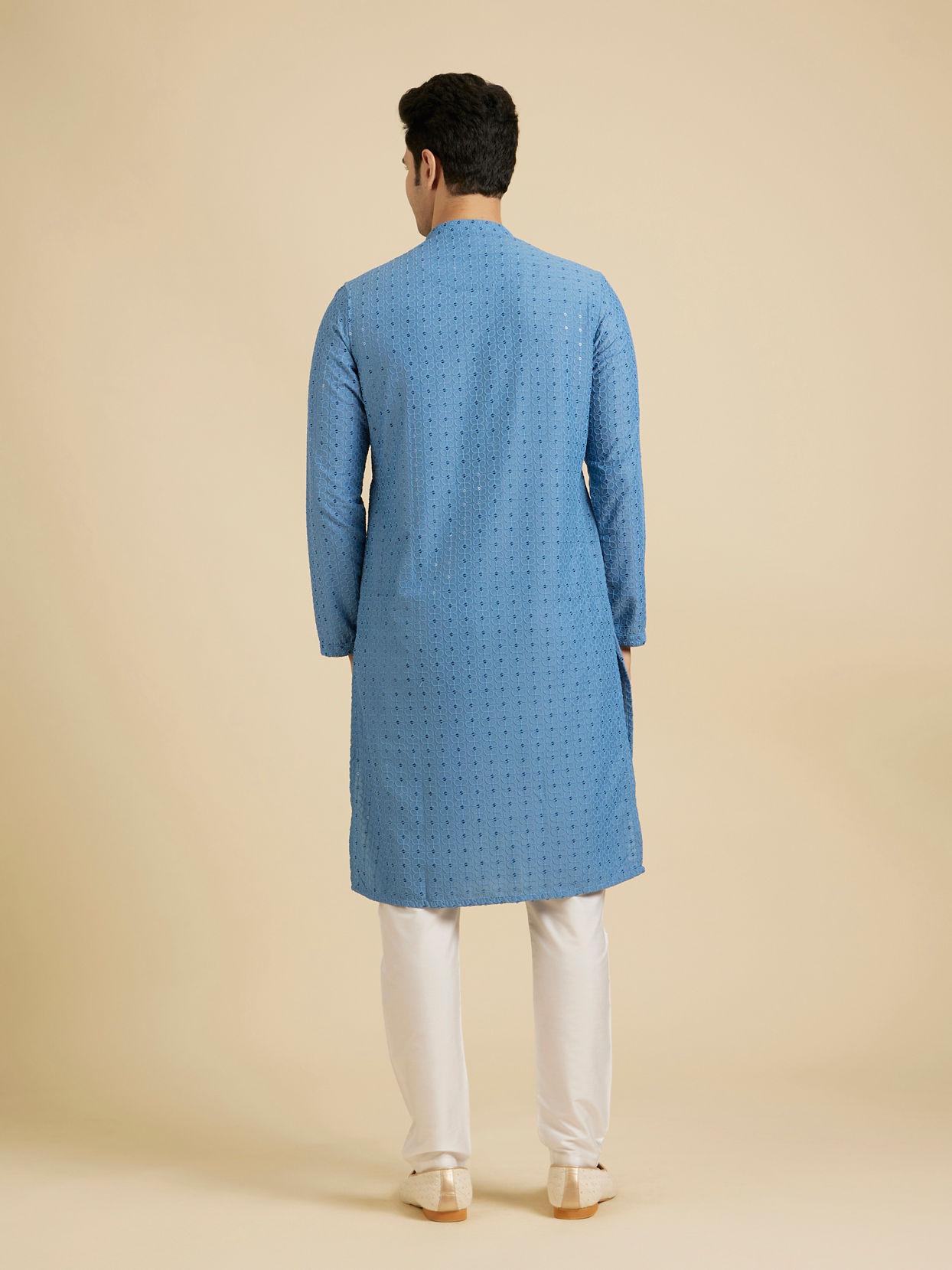 Manyavar Men Powder Blue Chikankari Kurta Set with Sequin Work
