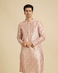 Manyavar Men Pale Peach Jaal Printed Kurta Set