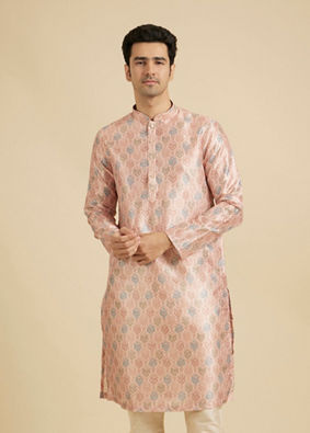 Manyavar Men Pale Peach Jaal Printed Kurta Set