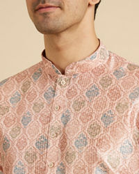 Manyavar Men Pale Peach Jaal Printed Kurta Set