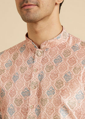 Manyavar Men Pale Peach Jaal Printed Kurta Set
