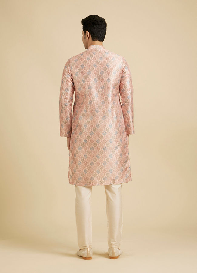 Manyavar Men Pale Peach Jaal Printed Kurta Set