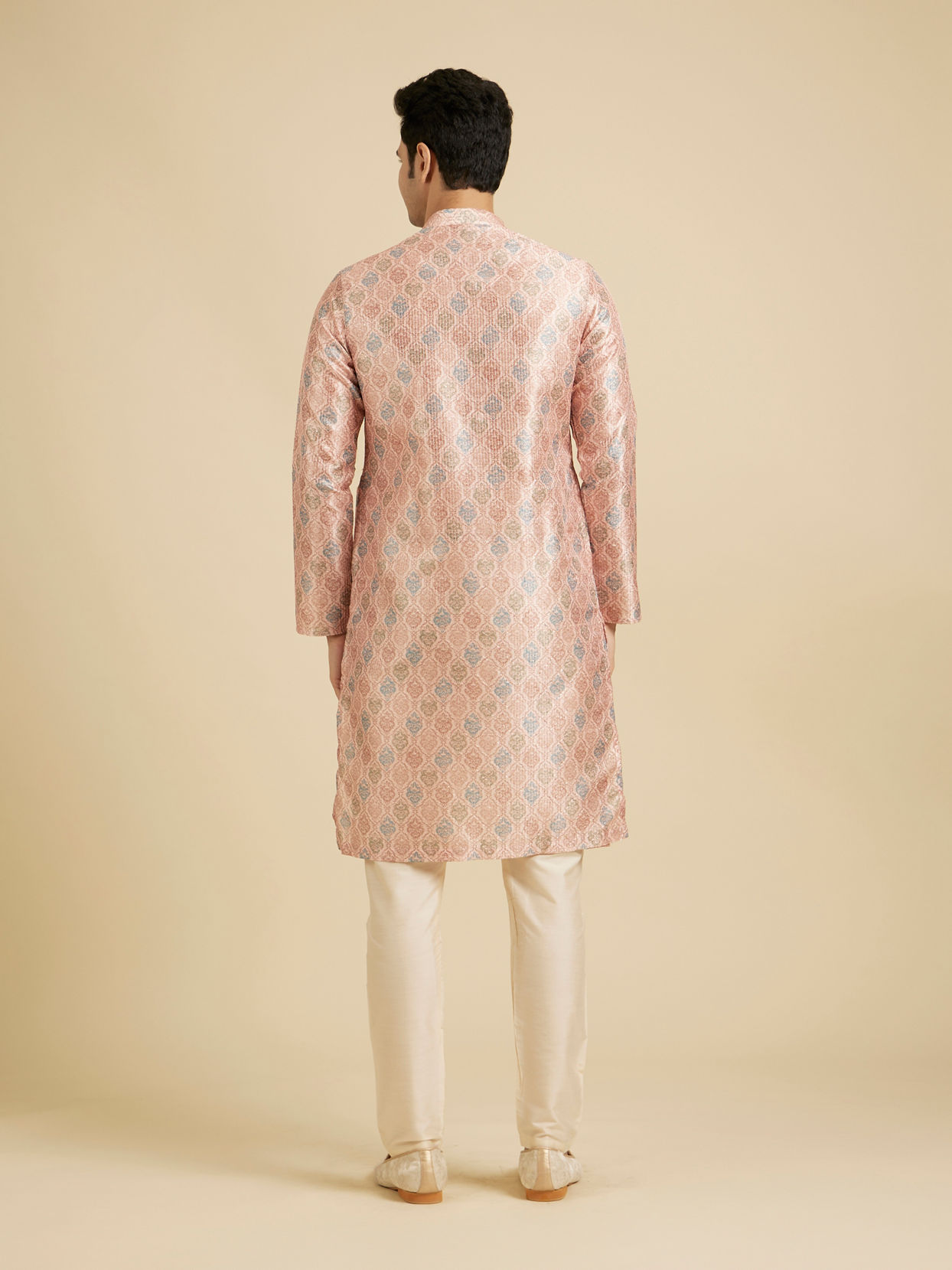 Manyavar Men Pale Peach Jaal Printed Kurta Set