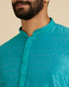 Manyavar Men Turquoise Blue Chevron Patterned Kurta Set