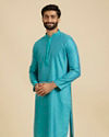 Manyavar Men Turquoise Blue Chevron Patterned Kurta Set