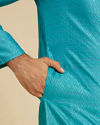 Manyavar Men Turquoise Blue Chevron Patterned Kurta Set