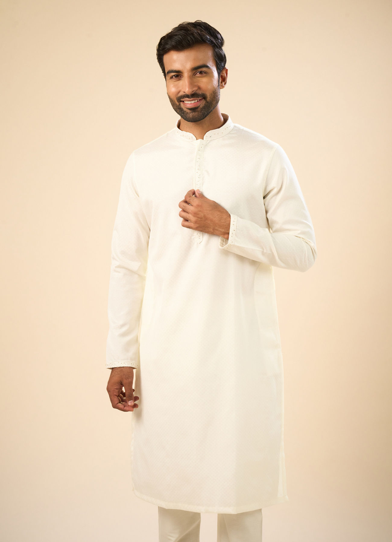 Manyavar Men Elegant Cream Kurta Pajama
