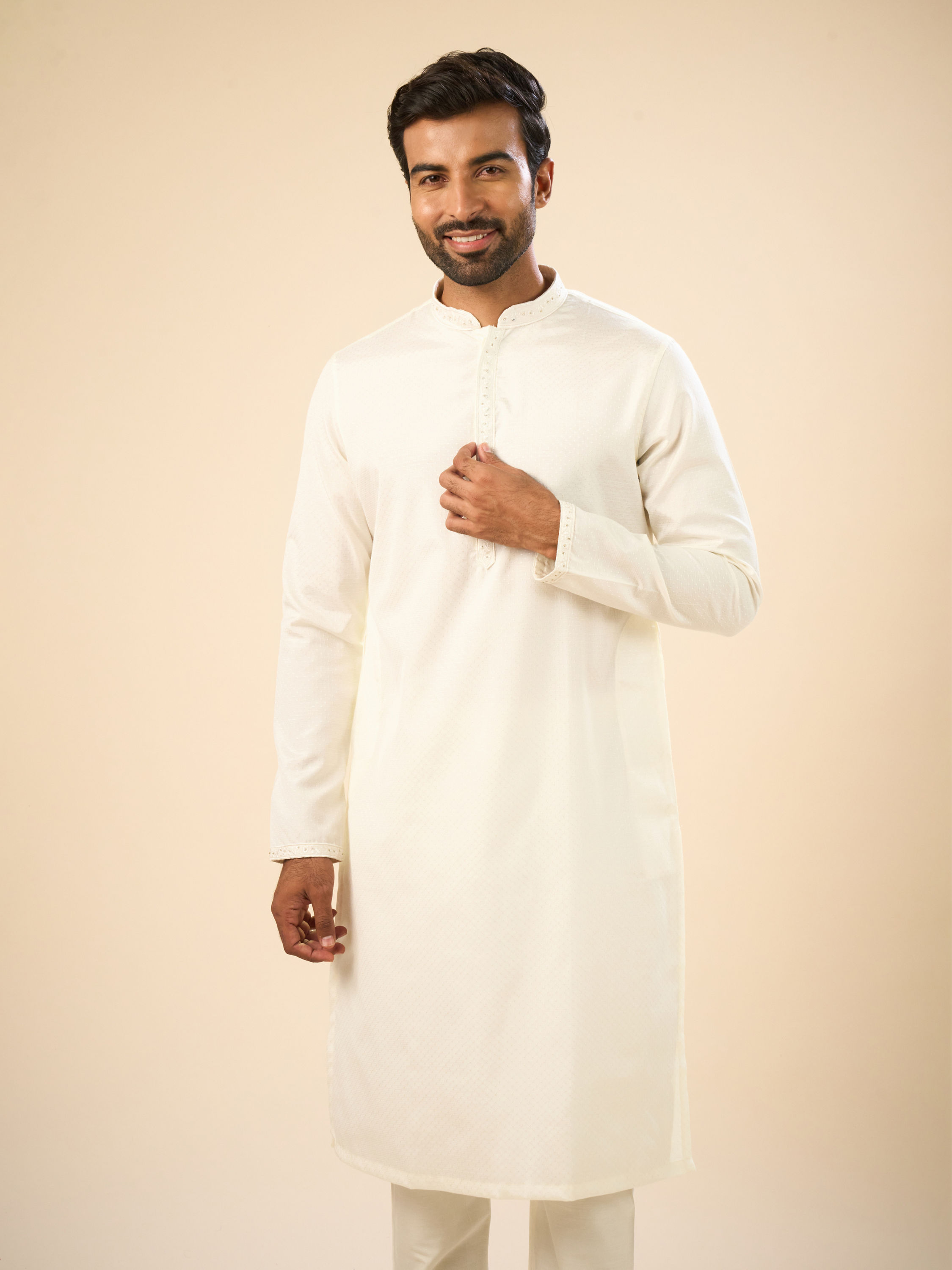 Manyavar Men Elegant Cream Kurta Pajama