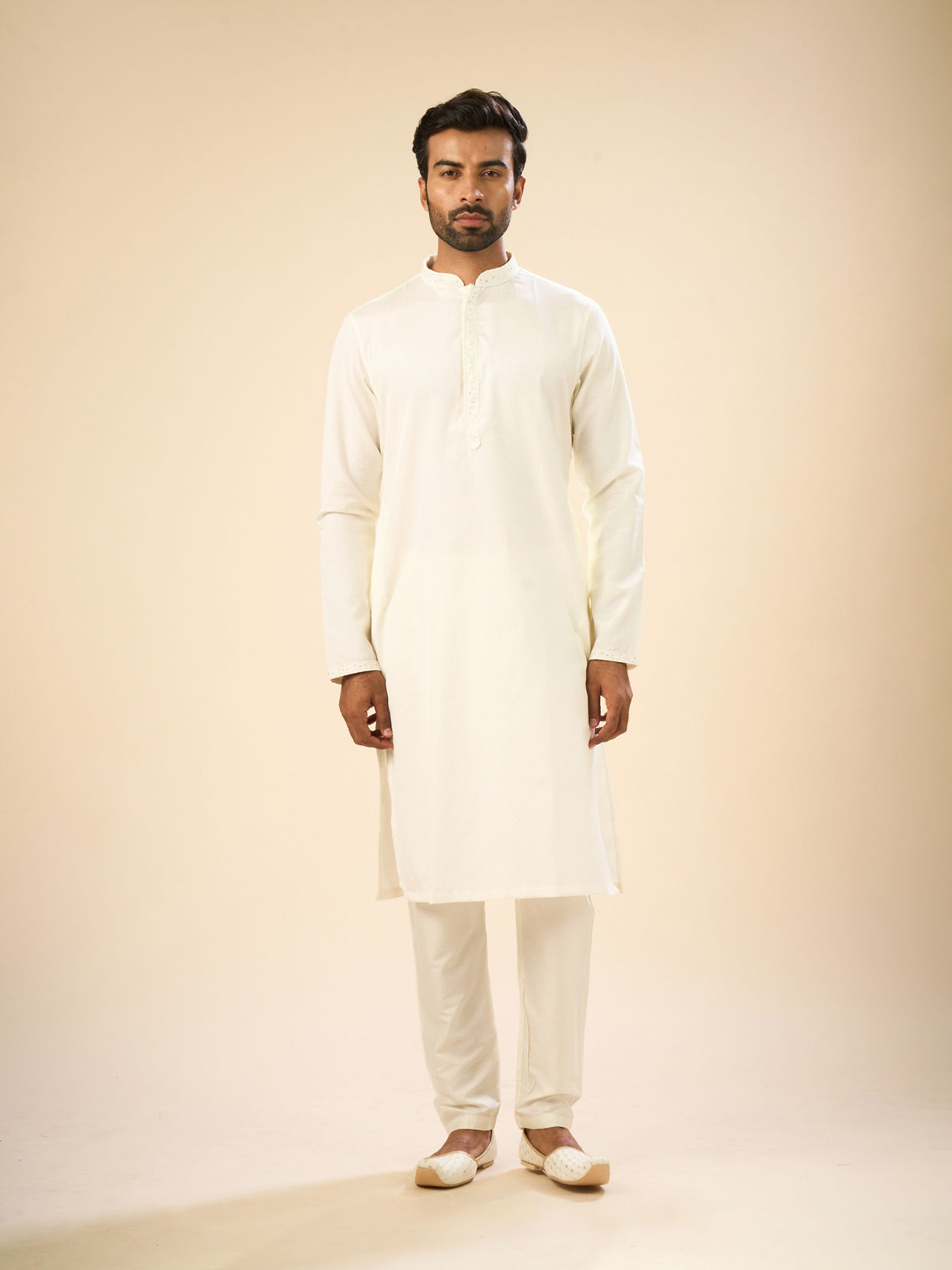 Manyavar Men Elegant Cream Kurta Pajama