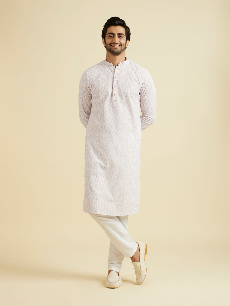 Manyavar Men Festive Pink Cotton Kurta Pajama