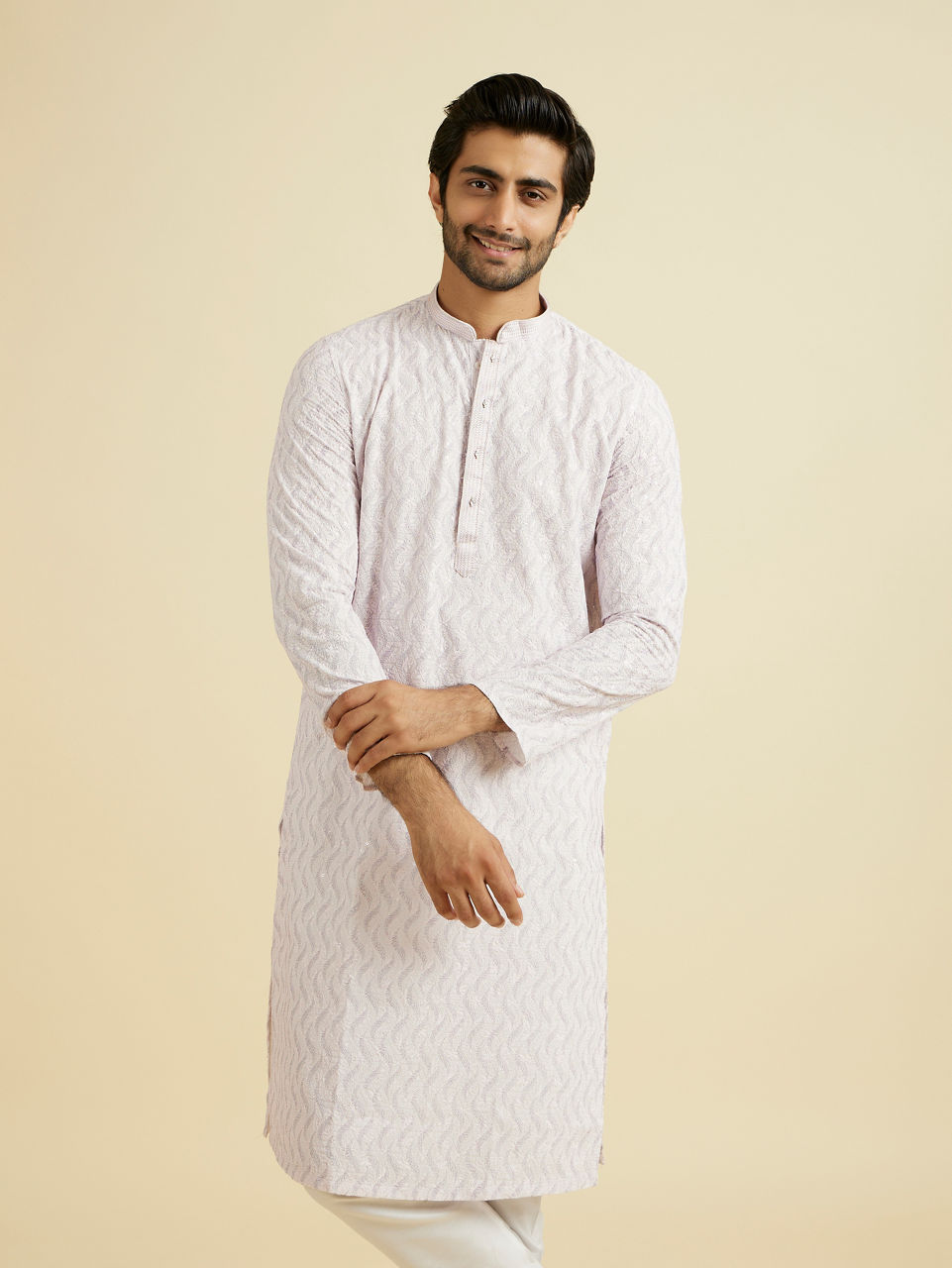 Manyavar Men Festive Pink Cotton Kurta Pajama