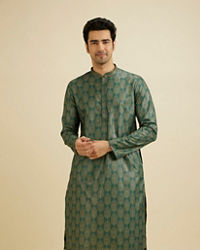 Manyavar Men Bottle Green Jaal Medallion Patterned Kurta Set