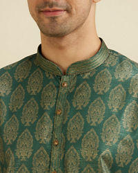 Manyavar Men Bottle Green Jaal Medallion Patterned Kurta Set