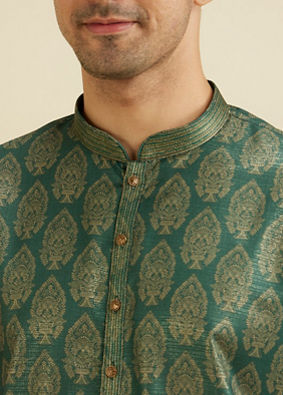 Manyavar Men Bottle Green Jaal Medallion Patterned Kurta Set image number 1