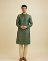 Manyavar Men Bottle Green Jaal Medallion Patterned Kurta Set image number 2