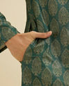 Manyavar Men Bottle Green Jaal Medallion Patterned Kurta Set image number 3