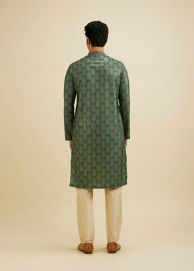 Manyavar Men Bottle Green Jaal Medallion Patterned Kurta Set image number 5