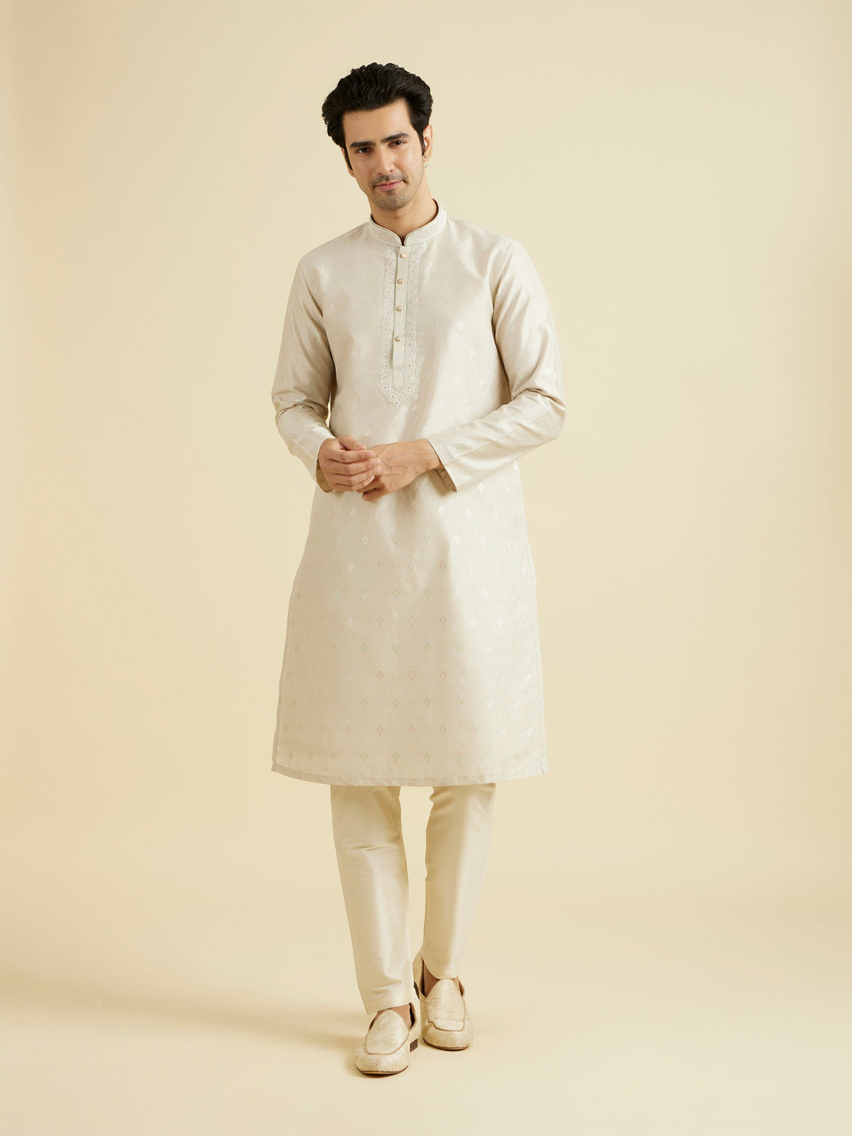 Manyavar Men Beige Festivity Kurta Pajama