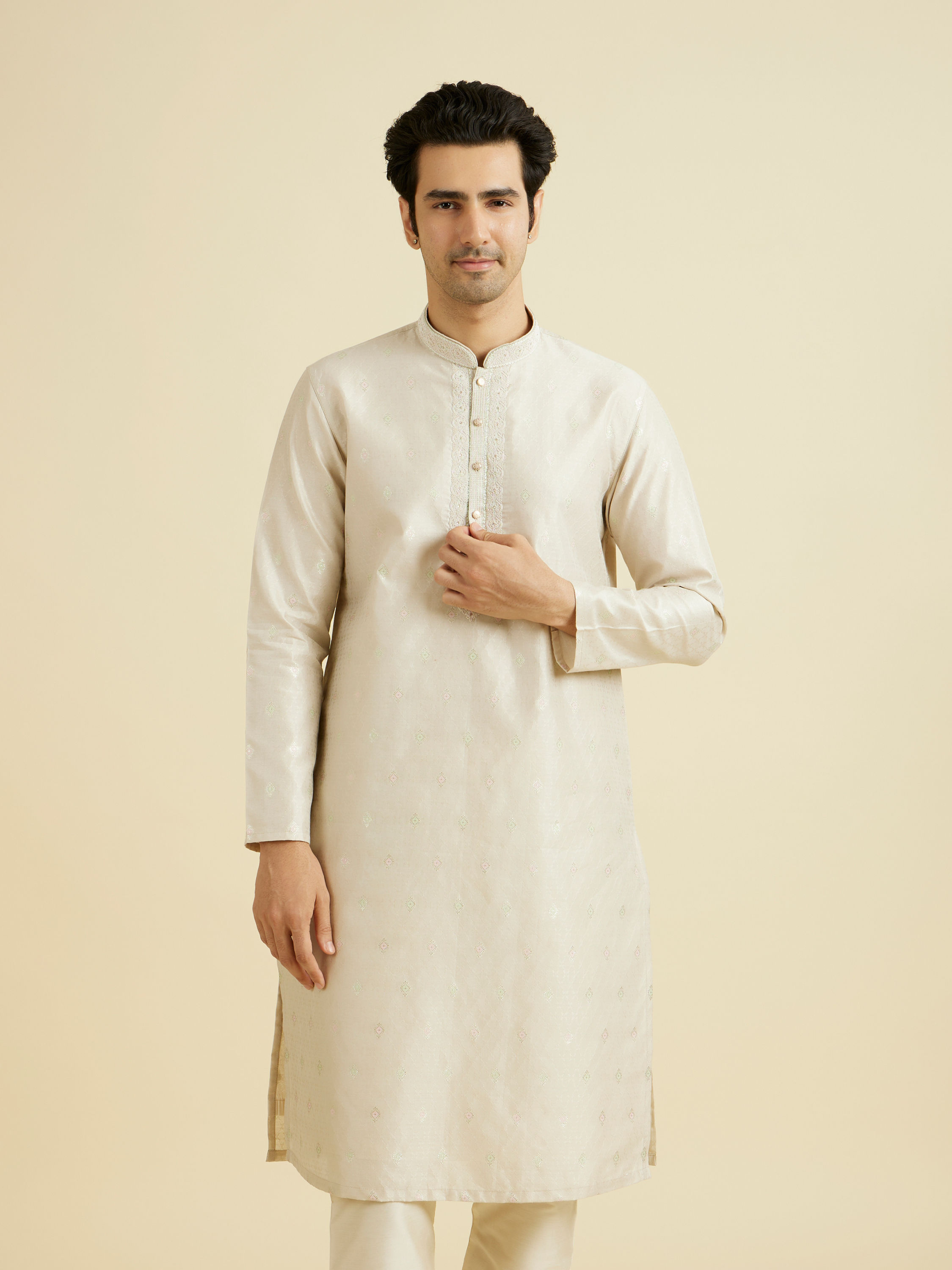 Manyavar Men Beige Festivity Kurta Pajama