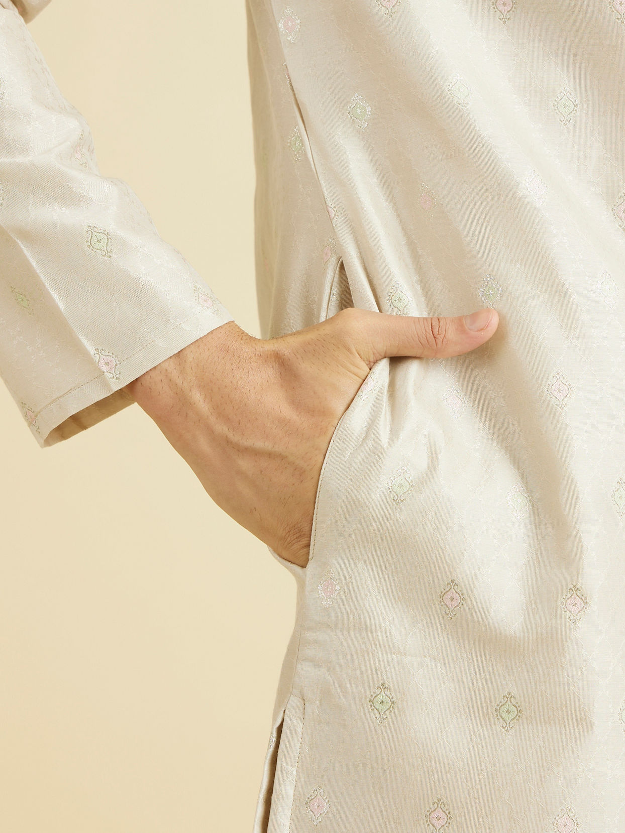 Manyavar Men Beige Festivity Kurta Pajama