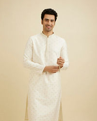 Manyavar Men Cream White Sequinned Kurta Set