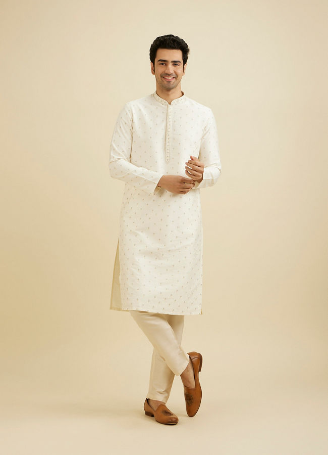 Manyavar Men Cream White Sequinned Kurta Set