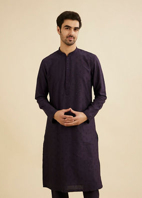 Manyavar Men Indigo Blue Sequinned Kurta Set