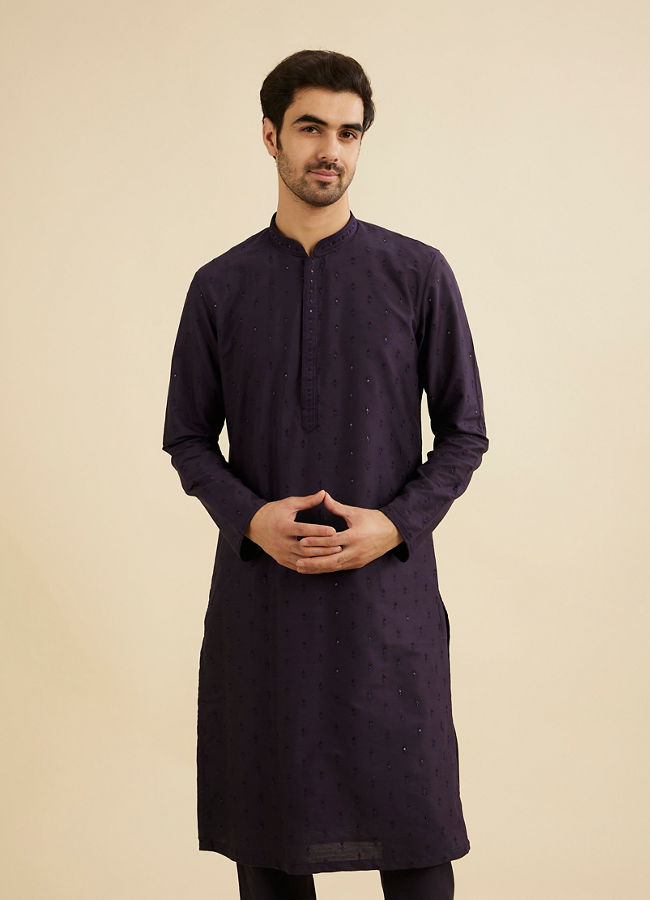 Manyavar Men Indigo Blue Sequinned Kurta Set
