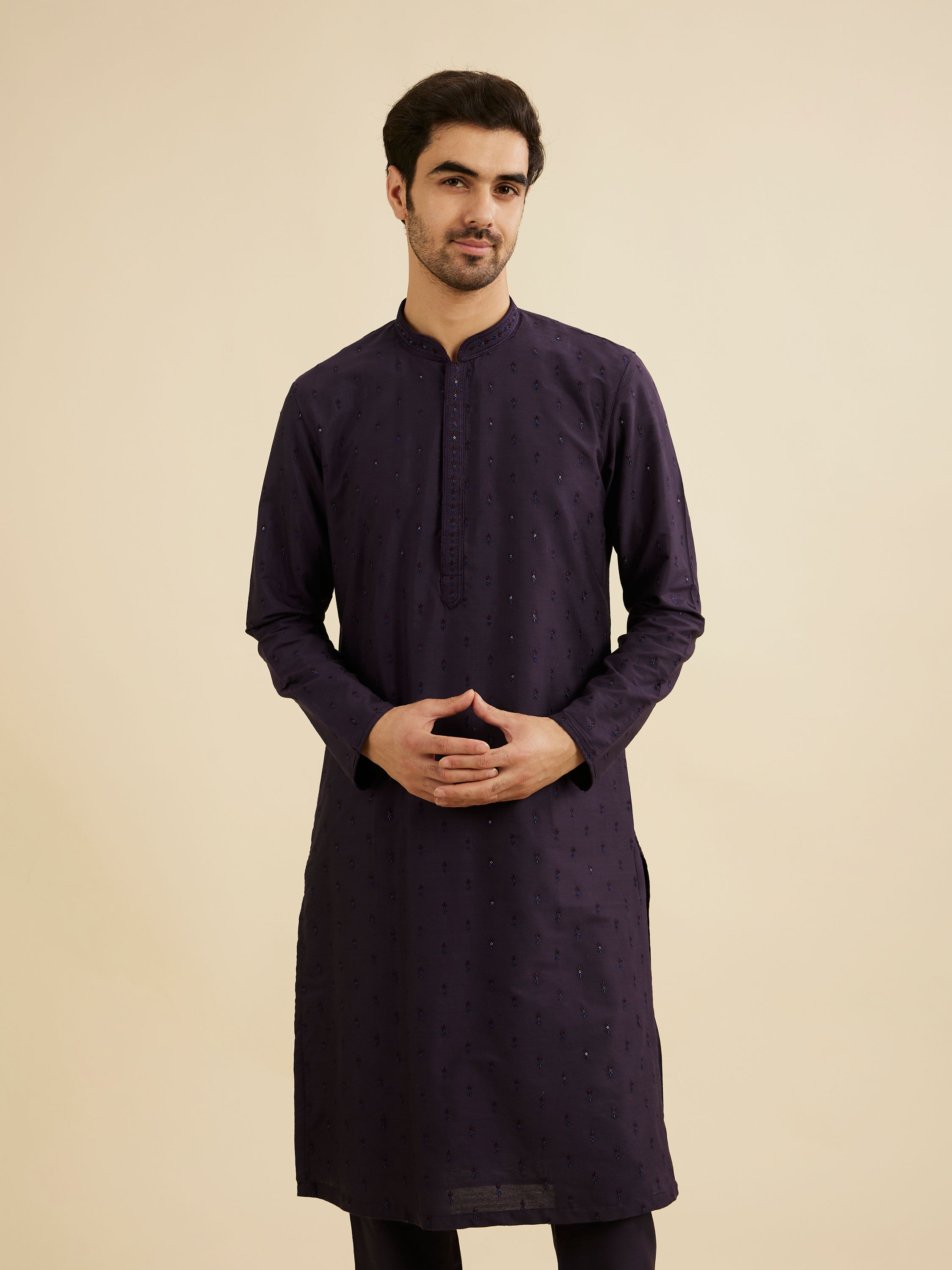 Manyavar Men Indigo Blue Sequinned Kurta Set