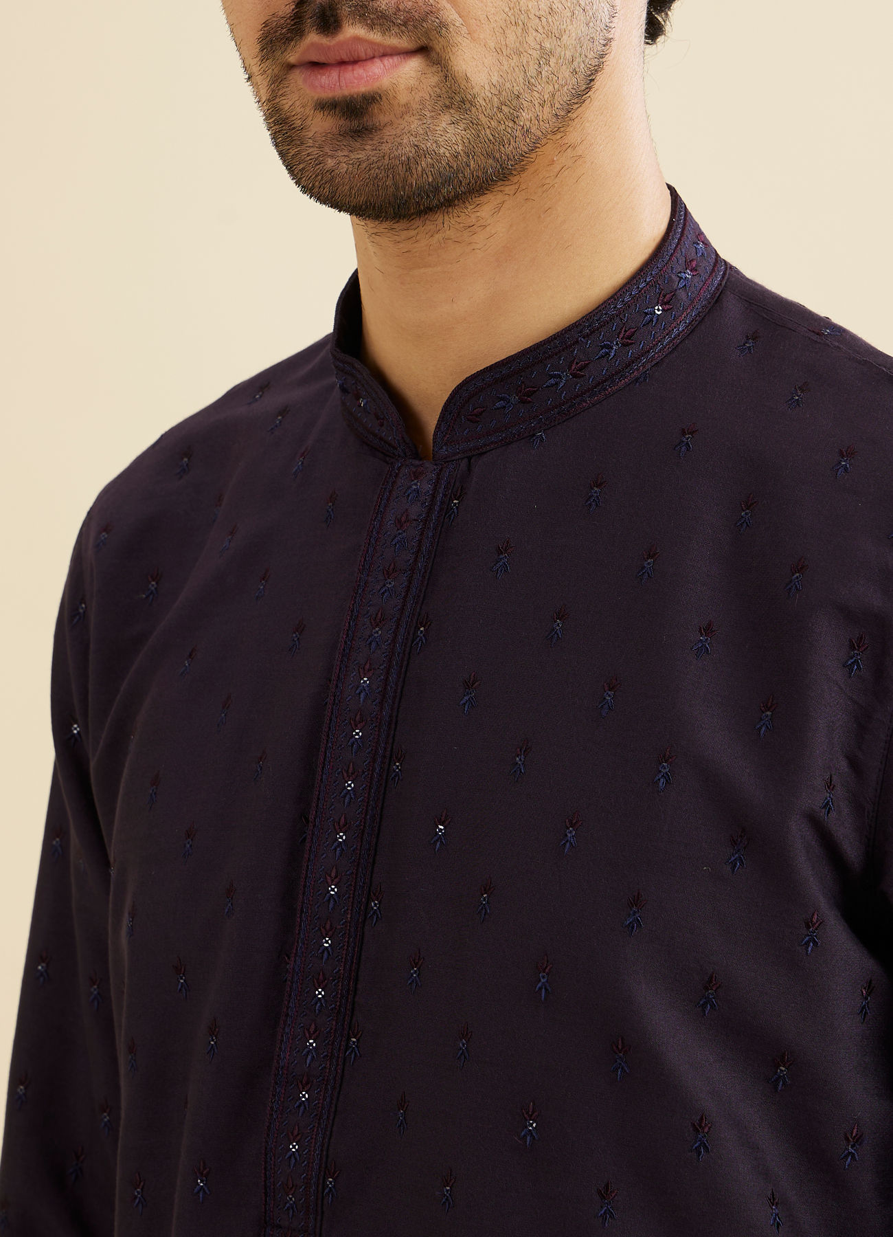 Manyavar Men Indigo Blue Sequinned Kurta Set