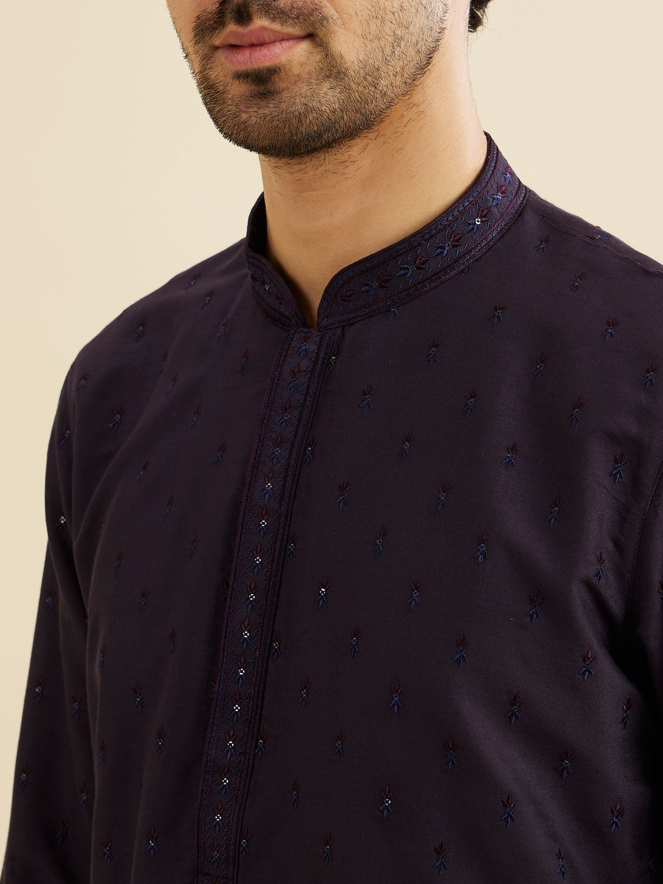 Manyavar Men Indigo Blue Sequinned Kurta Set