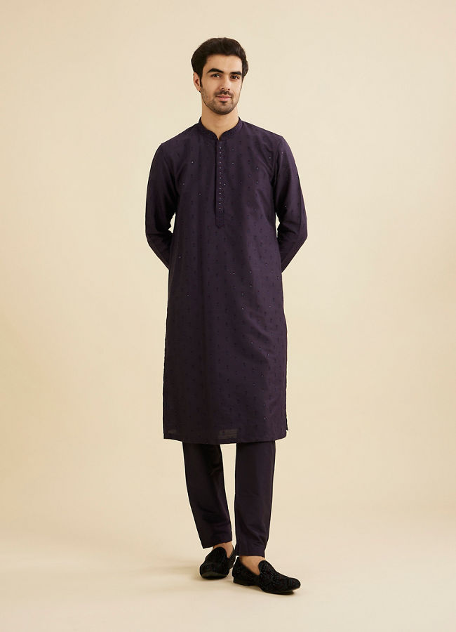 Manyavar Men Indigo Blue Sequinned Kurta Set