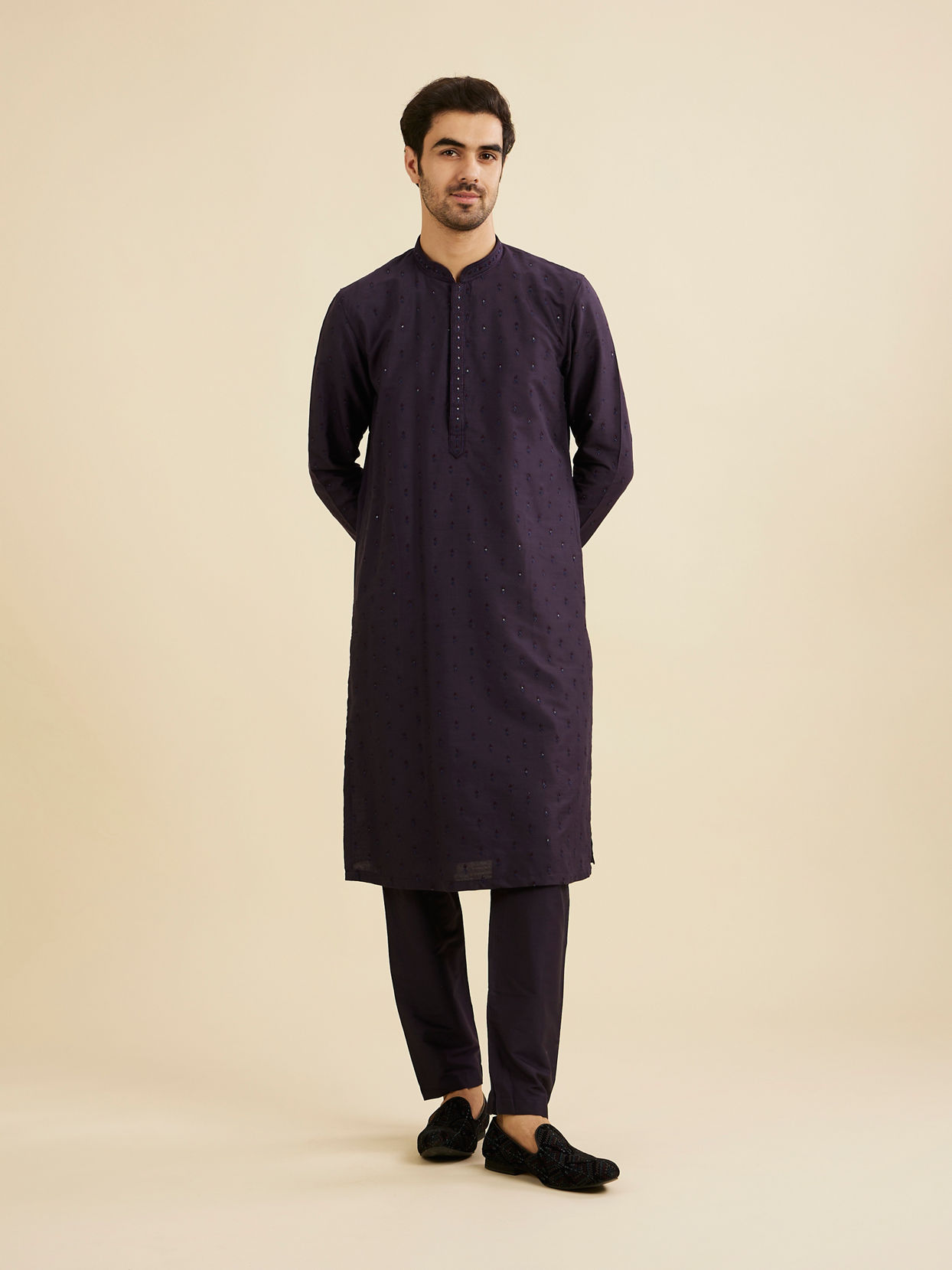 Manyavar Men Indigo Blue Sequinned Kurta Set