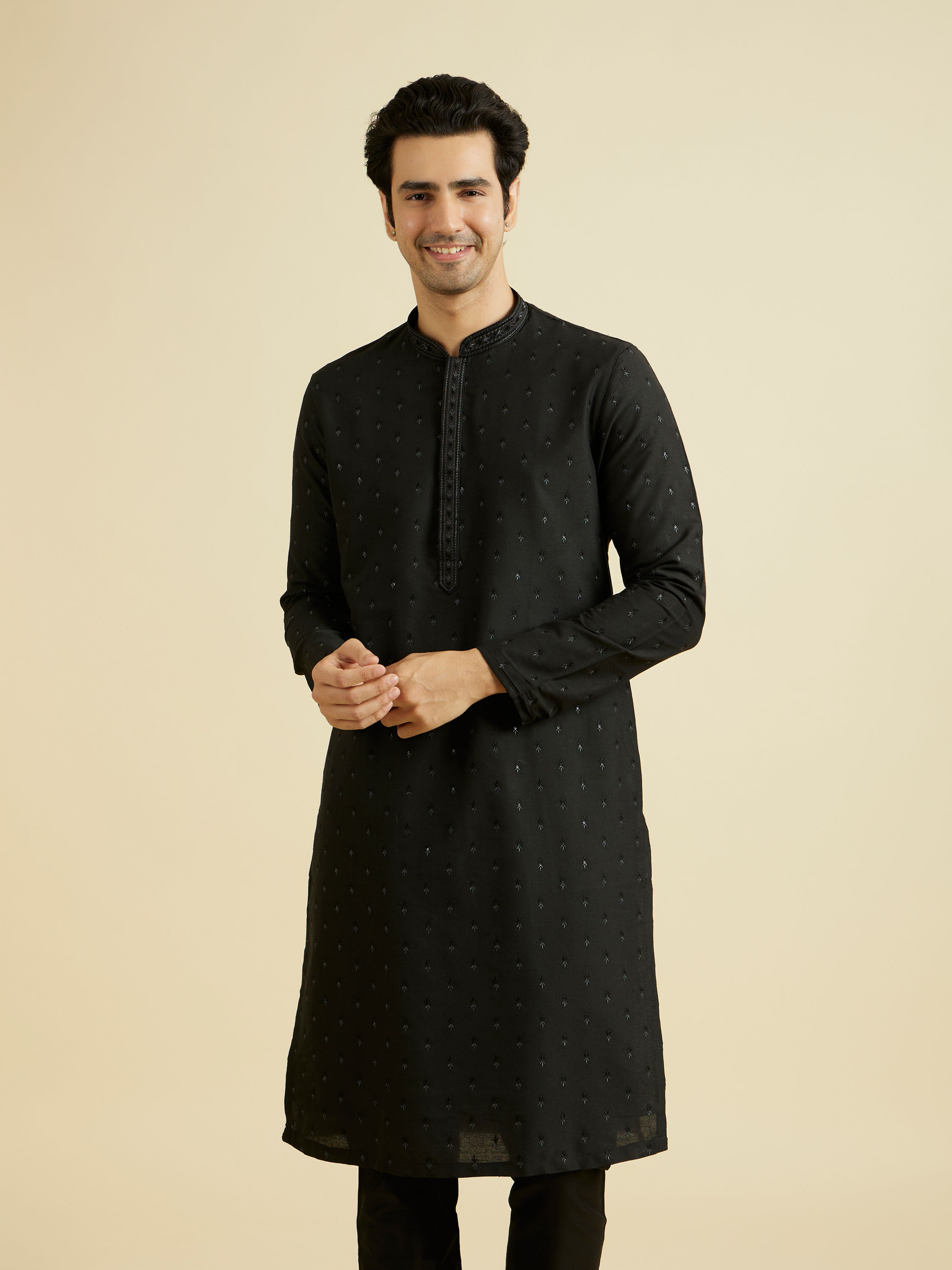 Manyavar Men Elegant Black Kurta Pajama