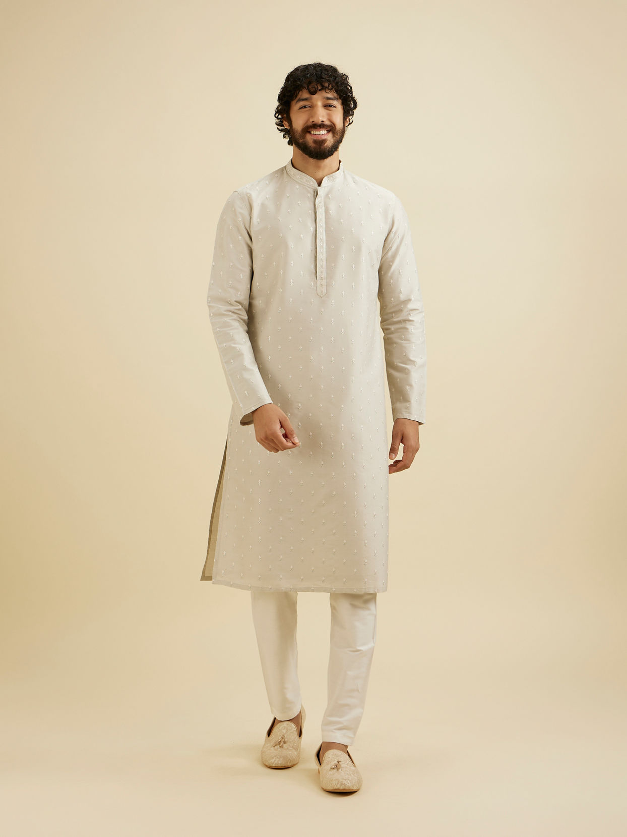 Manyavar Men Smoke Grey Sequinned Kurta Set