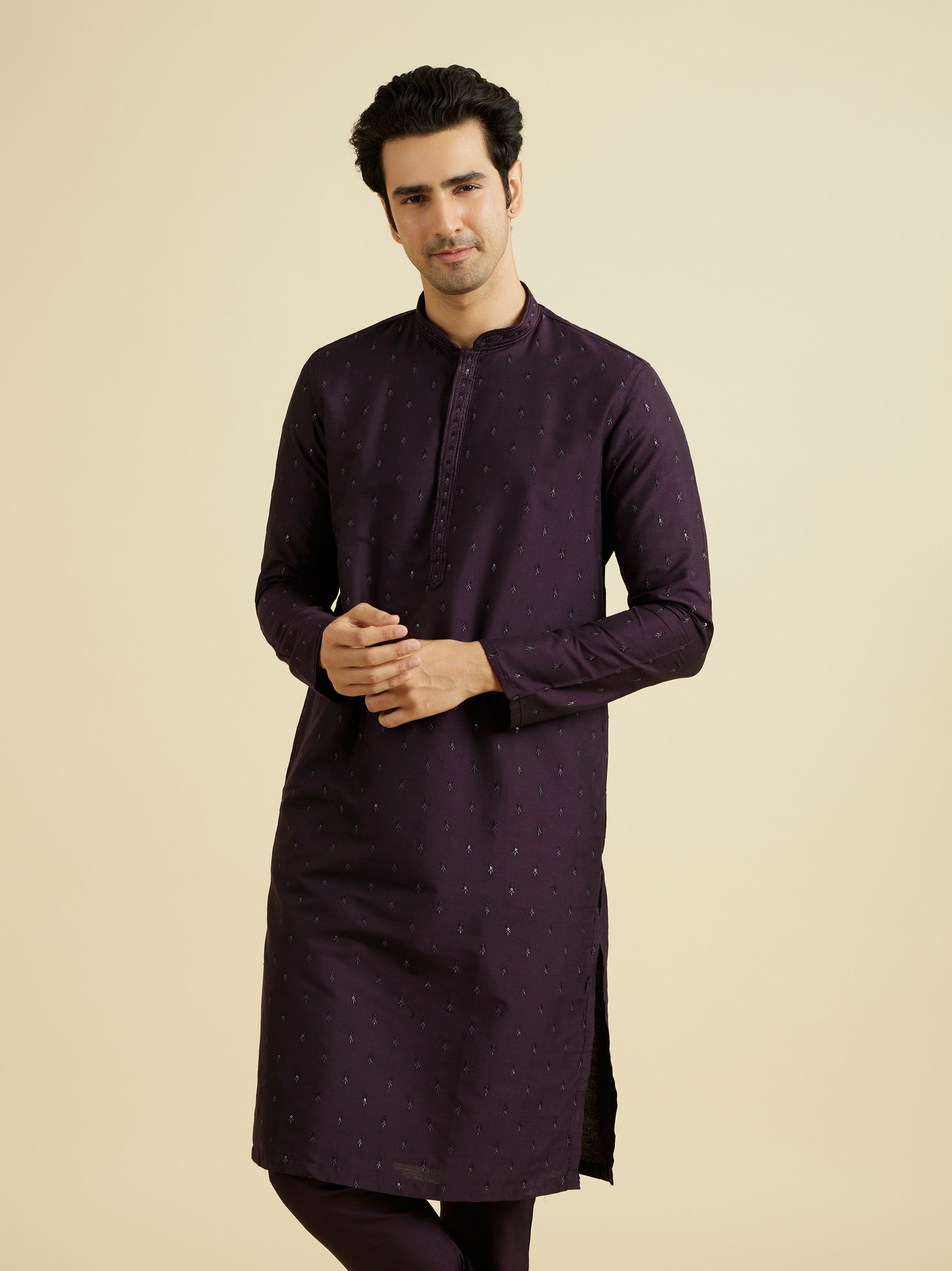 Manyavar Men Grand Purple Elegance Kurta Pajama