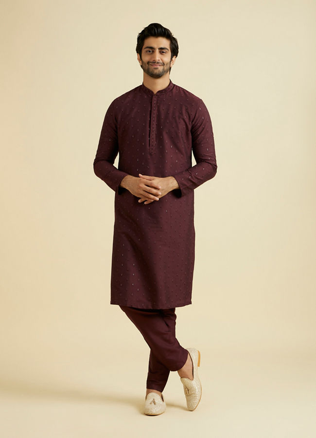 Manyavar Men Regal Wine Kurta Pajama Ensemble