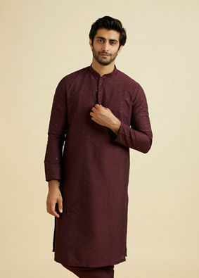 Manyavar Men Regal Wine Kurta Pajama Ensemble