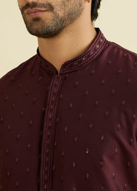 Manyavar Men Regal Wine Kurta Pajama Ensemble